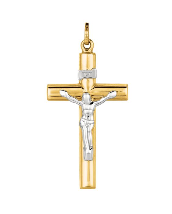 14K TT SHINY ROUND CRUCIFIX