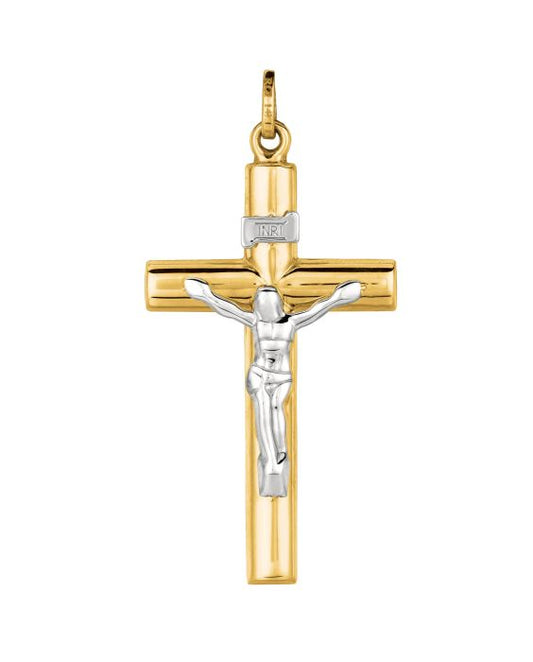 14K TT SHINY ROUND CRUCIFIX