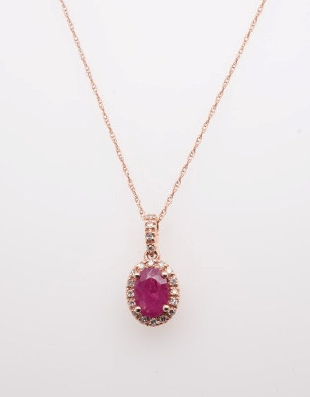 14K RG 1.0 CT RUBY 0.12 CT DIAMOND PENDANT