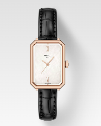 TISSOT SRV LDS RG RECT WH MOP BK LTH