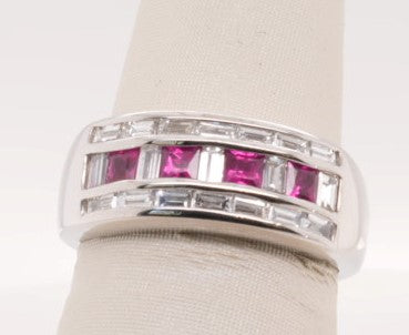 LADIES PLATINUM BAND RUBY 0.60CTW DIAM 0.50CTW