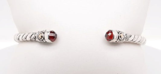 SILVER & 14K YG CUFF GARNET BANGLE
