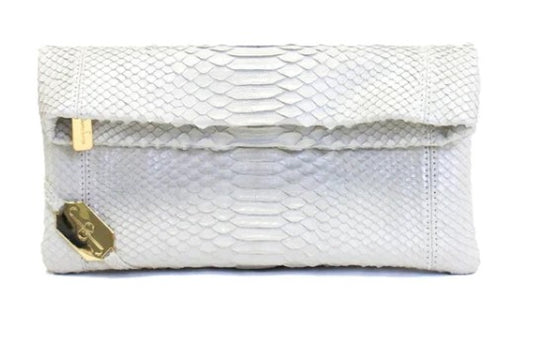 FOLD CLUTCH - PYTHON PEARL WHITE