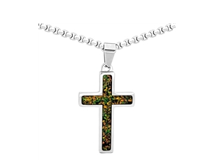 Steel Revolt Crushed Opal Peridot Cross Sm/Sil/8