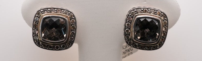 ESTATE PHILIP GAVRIEL SS AND SMOKEY QUARTZ EARRINGS