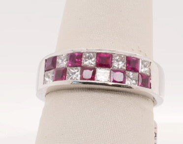 LADIES PLATINUM RUBY 0.92CTW DIAMOND 0.63CTW BAND