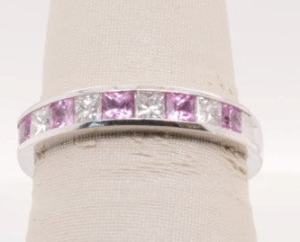 18KW .40 CT DIA, APROX .50 PINK SPAH PRINCESS CUT WEDDING BAND