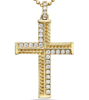 14 Karat Yellow Gold Diamond Cross Necklace