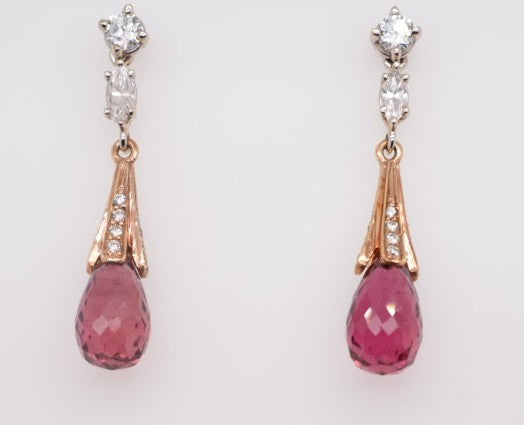 AL MORGAN 18KW/Y 1.15 CT DIAMOND 3.0 CT BRIOLLET PINK TOUR EARRINGS