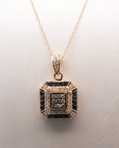 14KY .60 CT BLACK & WHITE DIAMOND SQUARE NECKLACE
