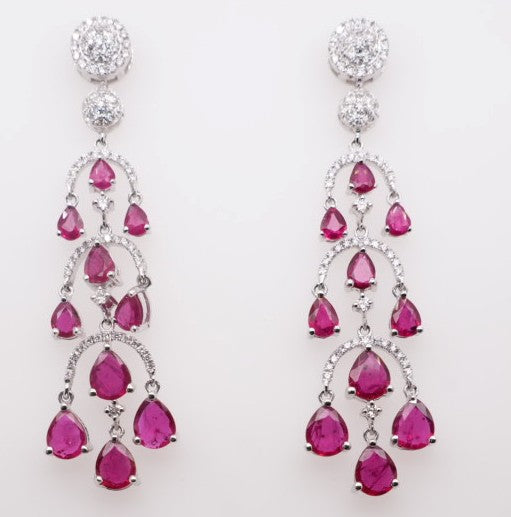EFFY 14K WG .70 CT DIA 4.50 RUBY CT EMERALD EARRINGS