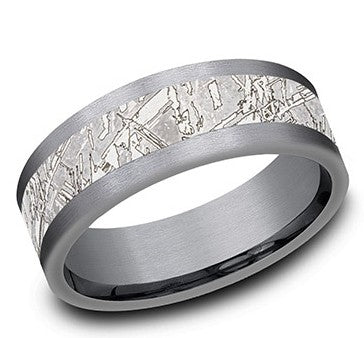 8MM DROP BVLD EDGE METEORITE CTR TANTALUM  SZ6.5