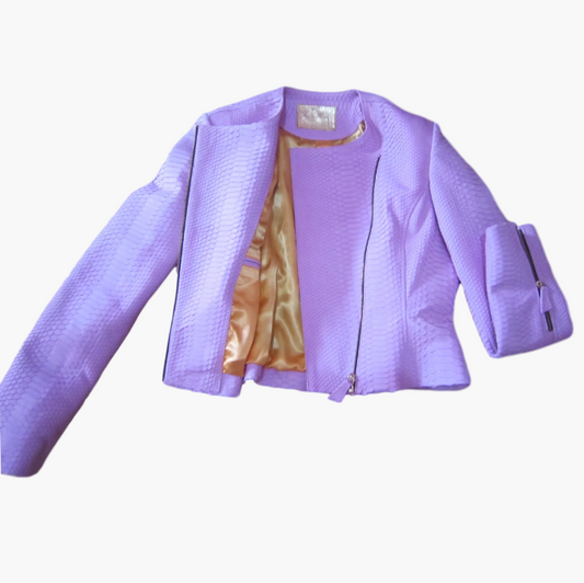 CROPPED MOTO JACKET - PYTHON LIGHT PINK