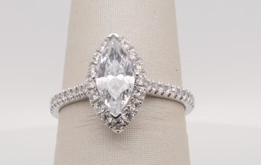 LADIES 14KW MARQUISE 1CT CENTER SEMI-MOUNT 0.50CTW