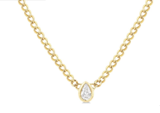 14K YELLOW GOLD PEAR SOLITAIRE ON A CURN LINK CHAIN  DIAMONDS 0.20CTW
