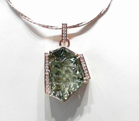 14KR 34.23CT BUBBLE GREEN AMETHYST QUARTZ & DIAMOND PENDANT FRANK REUB