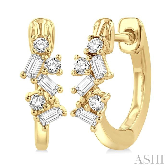 14K YG PETITE BGT/RD HUGGIE EARRINGS 0.25CTW