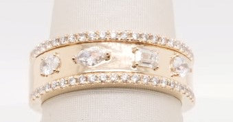 14K YG 4 STONE MIX SHAPE DIAMOND RING 0.65CTW