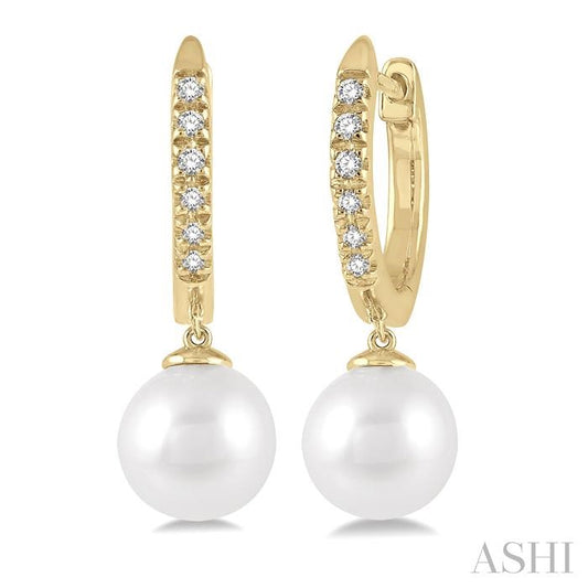 10KY 6MM PEARL DIA. 1/8CTW HUGGIE EARRINGS