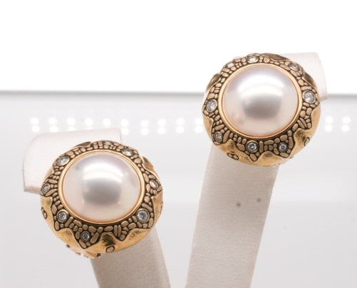 ESTATE 18K YG ESTATE ALEX SEPKUS TAHITIAN PEARL EARRINGS