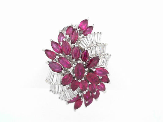 PLATINUM RING RUBIES 6.09CTW DIAMOND 1.61CTW