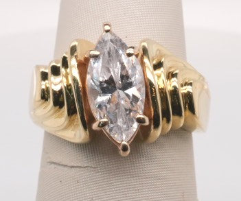 18K YG LADIES ESTATE SEMI - FOR 1 CT MARQUISE CENTER