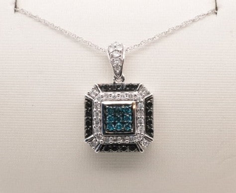 14KW .50 CT BLACK, BLUE, WHITE DIAMOND PENDANT