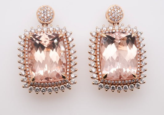 18KR 19.7 G 2.00 CT DIAMOND 25.32 CT MORGANITE EARRINGS