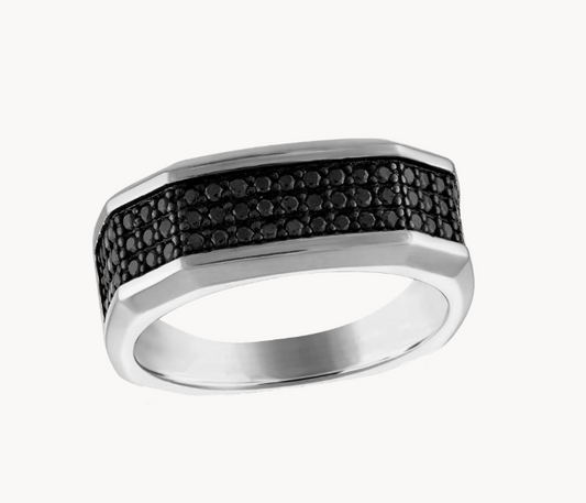 BULOVA SILVER & BLACK DIAMOND RING 0.69CTW