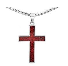 Steel Revolt Crushed Ruby Opal Cross- M /SIL/7