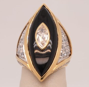 LADIES 18KY FASHION RING D-3.50CTW ONYX 13.8G