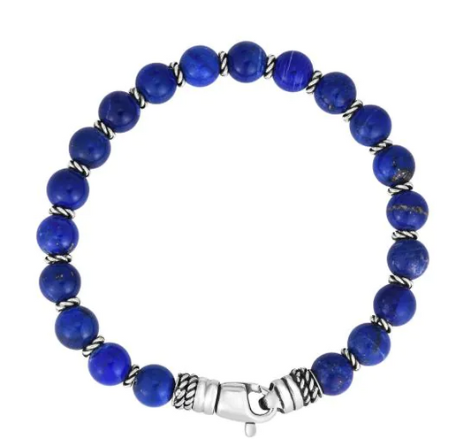 SILVER BLUE LAPIS BEADED BRACELET