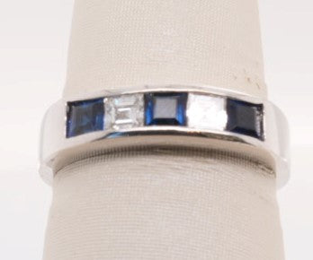 PLATINUM DIAMOND BAND ASSCHER 0.31CTW AND SAPPHIRE BAND 0.61TW
