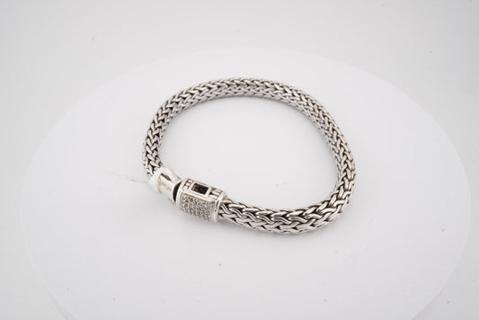 ESTATE JOHN HARDY SILVER AND DIAMOND ICON BRACELET 6.5MM 0.16CTW