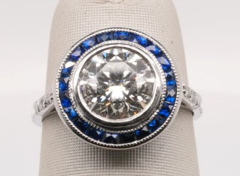 PT950 1.23 CTW DIAMOND CENTER ROUND 1.21 CT GMST RING SAPPHIRE HALO