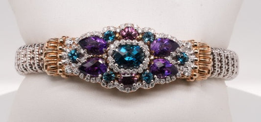 VAHAN 14K YG/SS 0.47 CTW LBT/AMY MOIRE BEADING 8 MM BRACELET USA