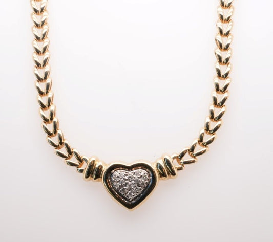 LADIES 14K DIAMOND HEART AND YG NECKLACE