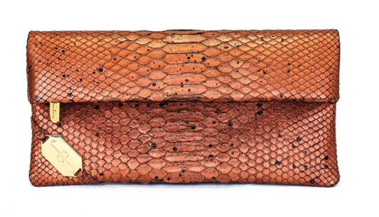 FOLD CLUTCH - PYTHON BRONZE