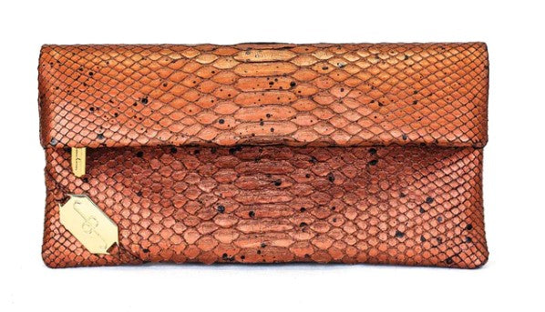 FOLD CLUTCH - PYTHON BRONZE