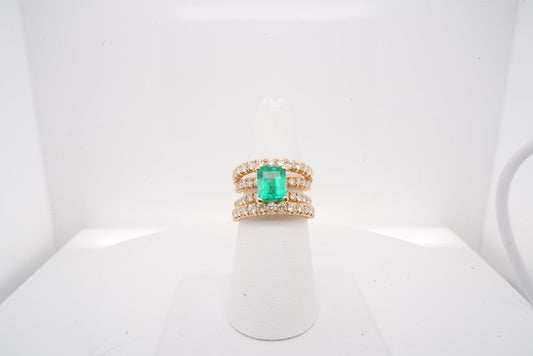 ESTATE LADIES 18K YG EMERALD 1.96CTW AND DIAMOND 2.27CTW RING