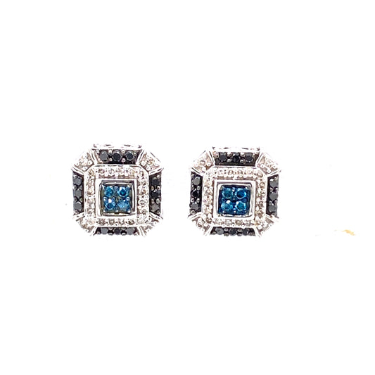 14K WG B2C .50 CTW DIAMOND BL/BLK/WHT EARRINGS