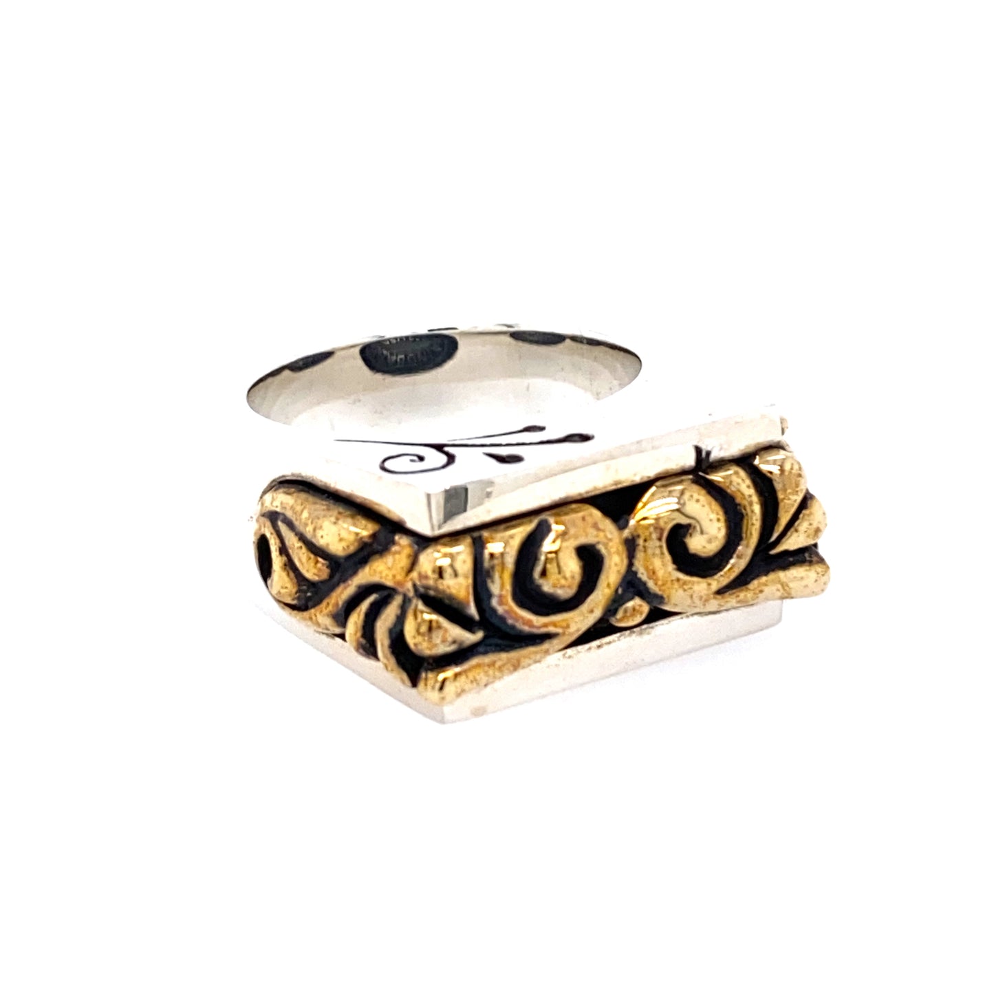 925 KING BABY SQUARED-OFF GOLD SCROLL RING SIZE 13
