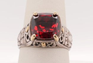 SS/18KT BALI GARNET PEBBLE RING