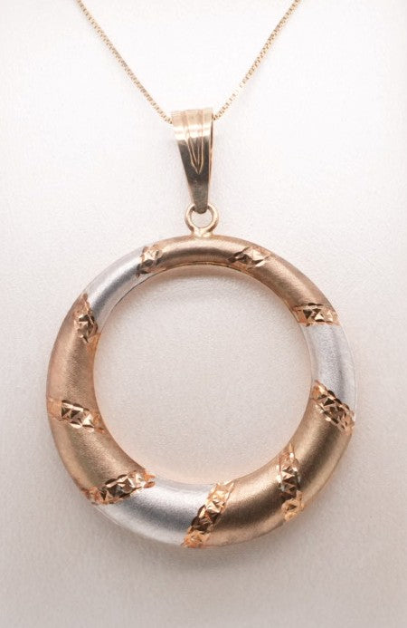 LADIES TRI COLOR 10K CIRCLE PENDANT