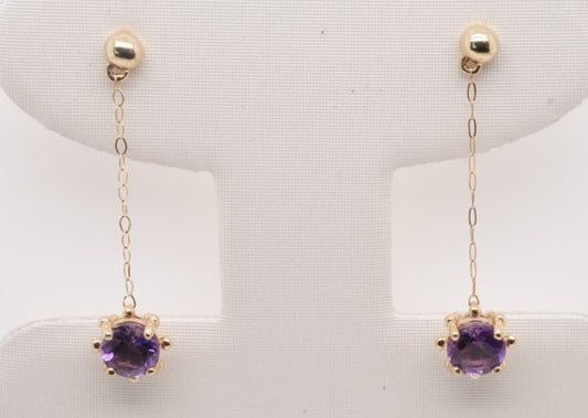 10KY ROUND AMETHYST DANGLE EARRINGS