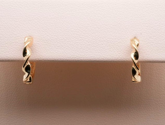 14K YG TWISTED HUGGIE HOOPS