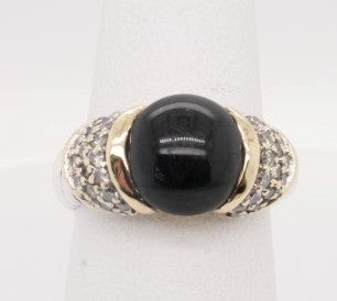 ESTATE DAVID YURMAN SILVER & 18KYG ONYX & DIAMOND CABLE RING