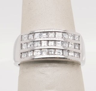 PLATINUM 3 ROW ASSCHER DIAMOND RING 1.00CTW