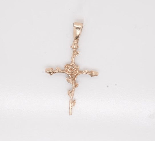 14K YG CROSS FLORAL CHARM