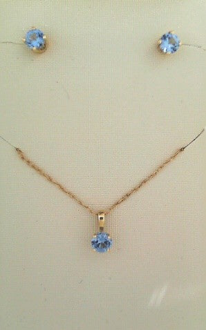 CHILDRENS 14KY BLUE TOPAZ NECKLACE & EARRING SET